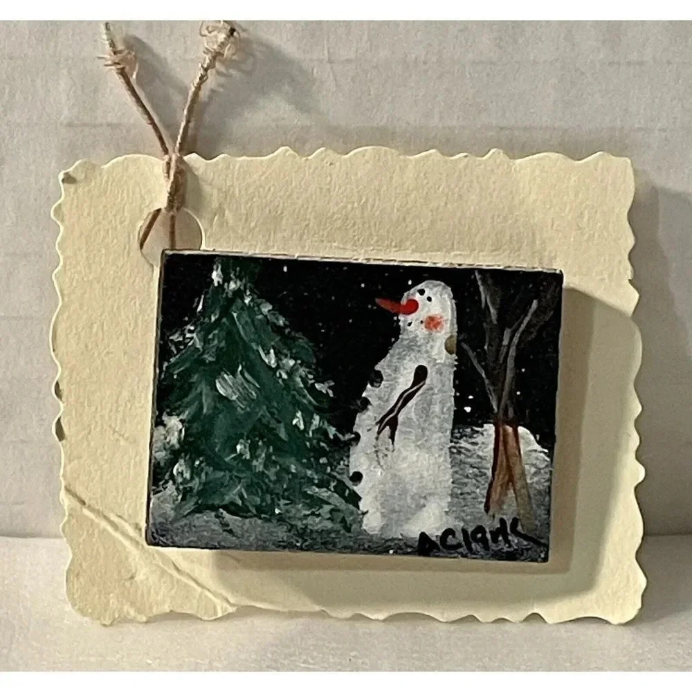 A. Clark Snowman Pin Back Unique Snowman Art Resin 1 1/2 Inch x 1 1/8 Inch